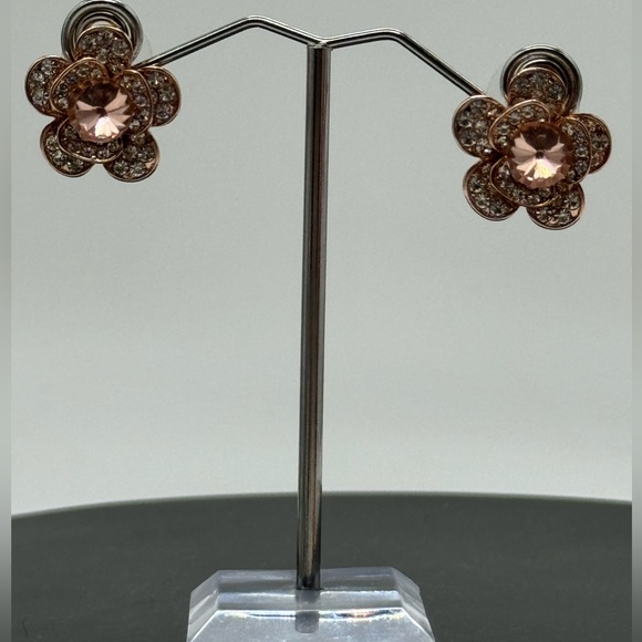 Rose Gold Crystal Flower Post Earrings Made With Swarovski Crystals - Picture 3 of 16